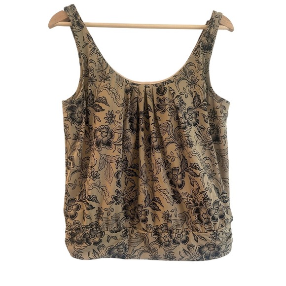 Garnet Hill Other - Garnet Hill Black and Olive Floral swim tankini top size 10